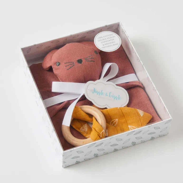 Pilbeam - Double Muslin Comforter & Teething Ring Rosette