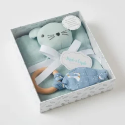 Pilbeam - Double Muslin Comforter & Teething Ring Misty Blue