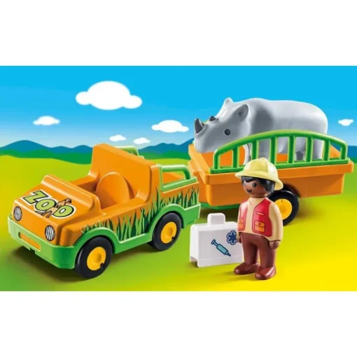 Playmobil - 1.2.3 Zoo Vehicle With Rhinoceros (70182)